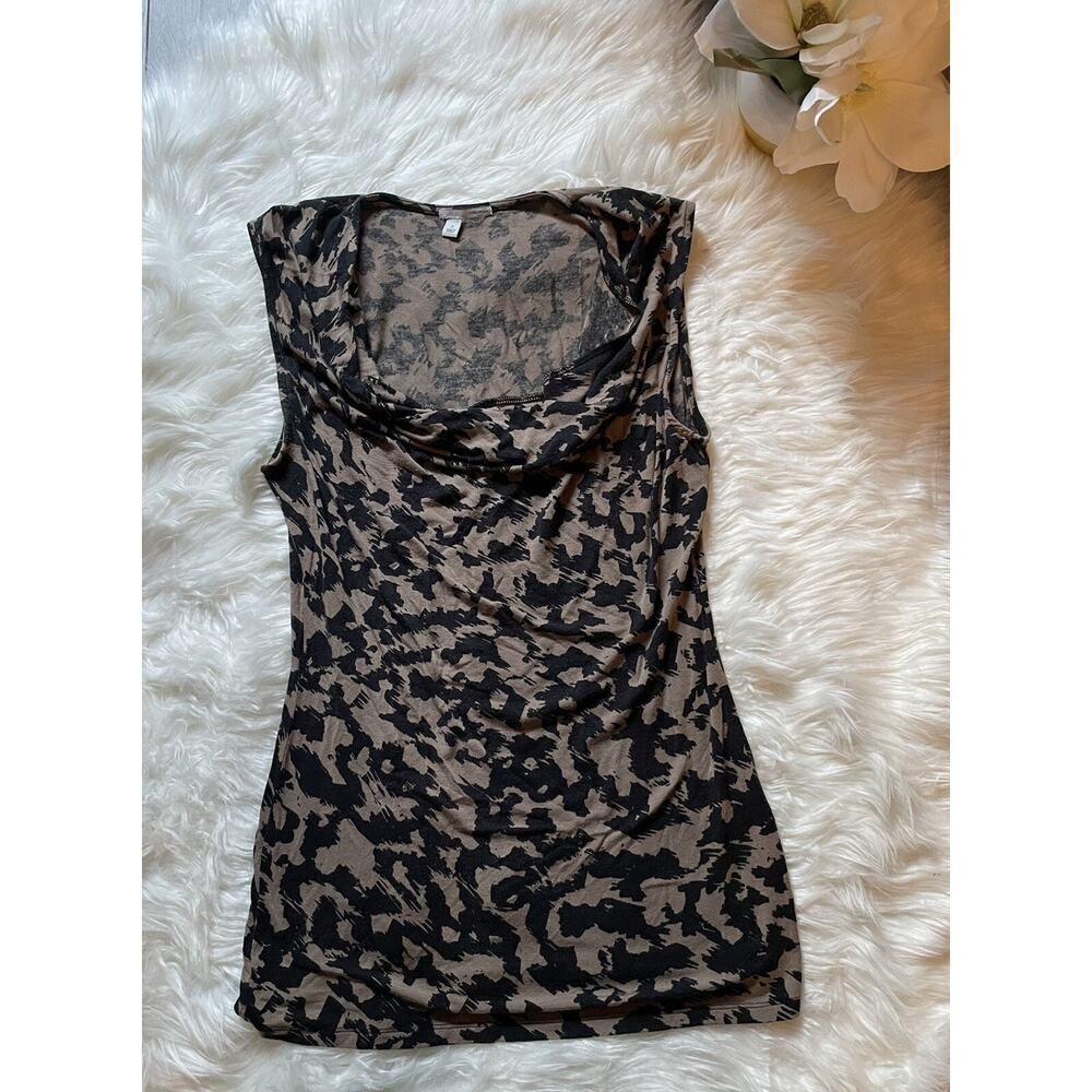 Halogen‎ Blouse Stretch Sleeveless Cowl Neck Animal Print Tops Tan SZ small